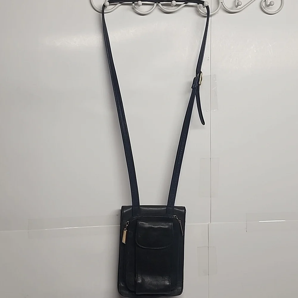 Tignanello Black Leather Quality Unisex Crossbody Messenger SaddleBag Long Strap